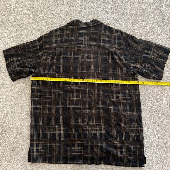 Geoffrey Beene washable silk crisscross plaid pattern black & brown button up - Picture 7 of 7